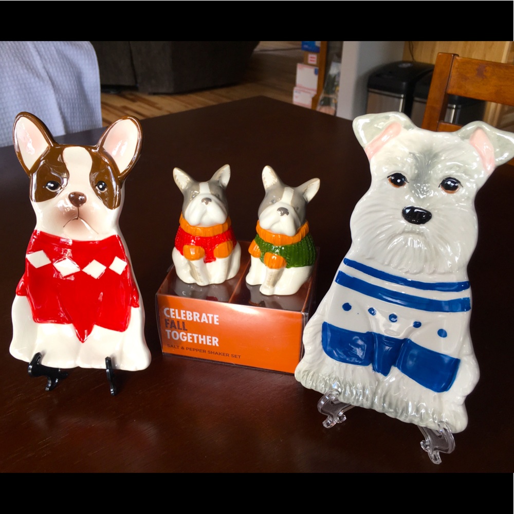 Winter / Autumn Dog Plates/Salt & Pepper Shakers